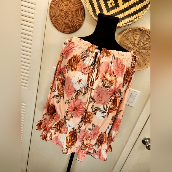 Boho Off The Shoulder Long Sleeve Floral Blouse - Picture 8 of 14